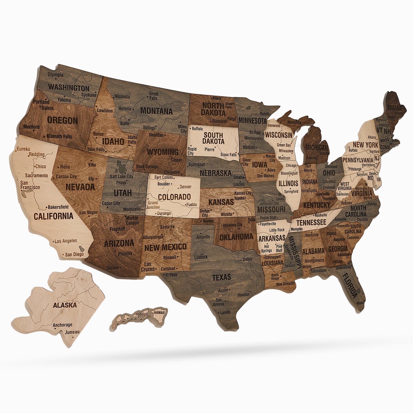Wooden United States Visited Map - Brown-Grey Multicolor USA Map Wall Art