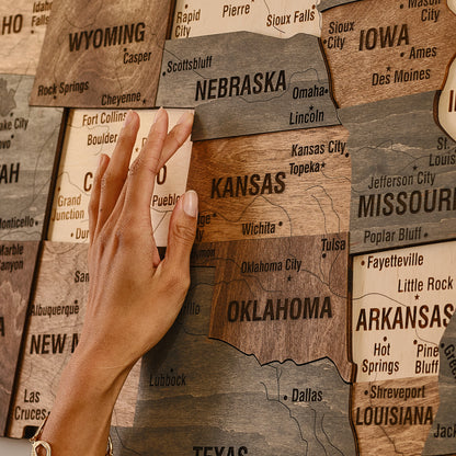 Wooden United States Visited Map - Brown-Grey Multicolor USA Map Wall Art