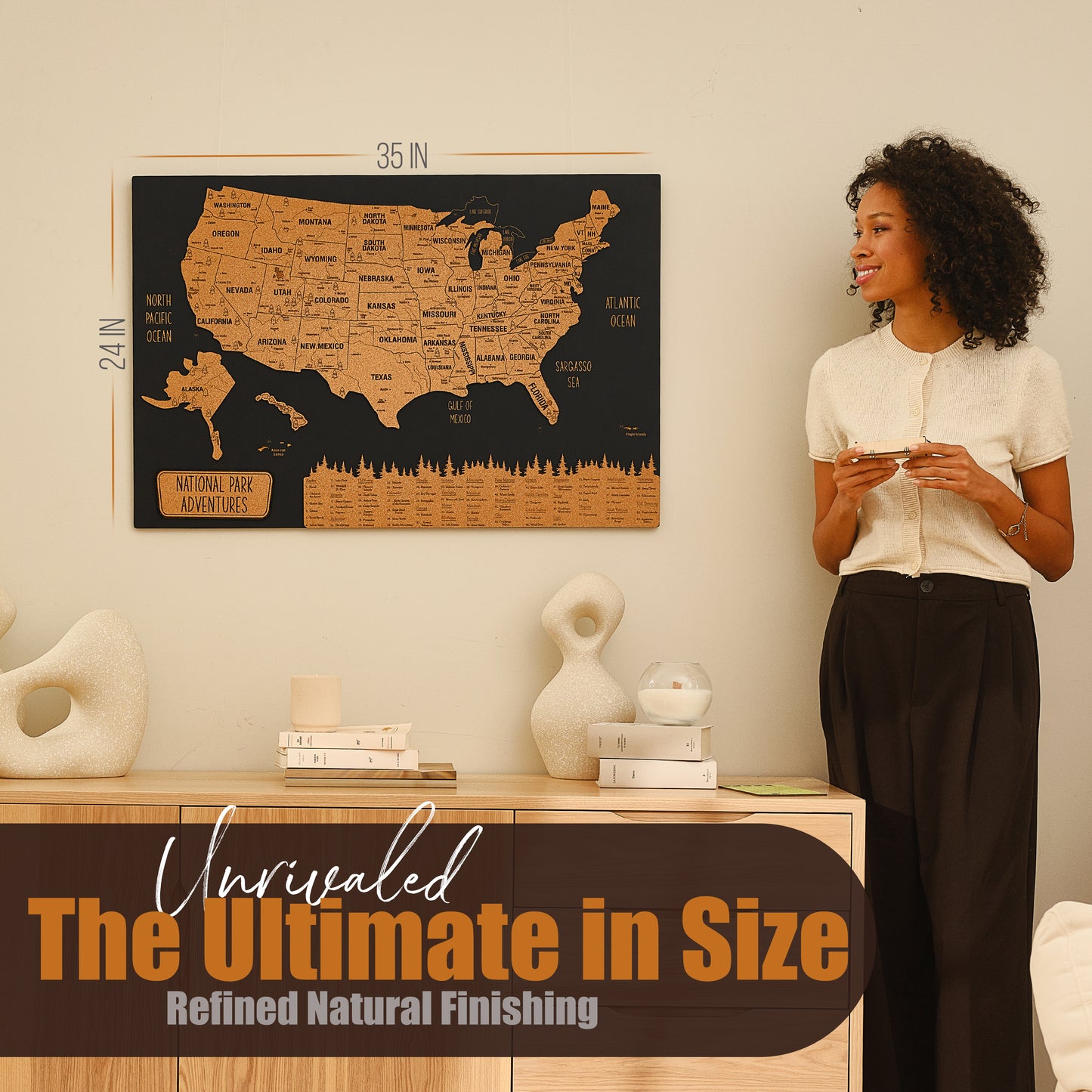 USA National Parks Push Pin Map – Black Cork Wooden Travel Map