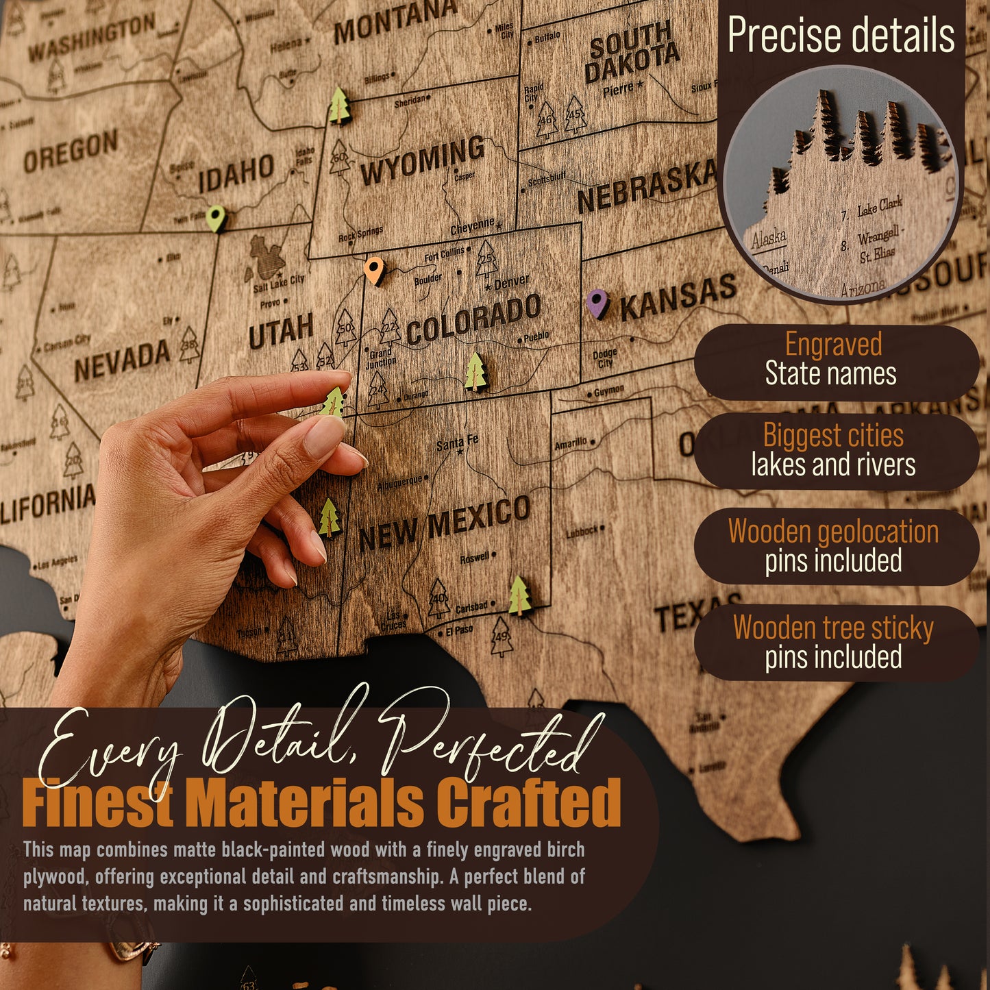 Wooden USA National Parks Map – Black Dark Walnut Travel Map