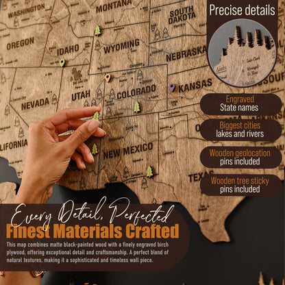 Wooden USA National Parks Map – Black Dark Walnut Travel Map