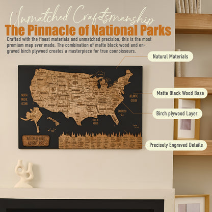Wooden USA National Parks Map – Black Dark Walnut Travel Map