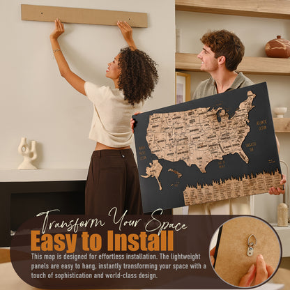 Wooden USA National Parks Map – Black Dark Walnut Travel Map