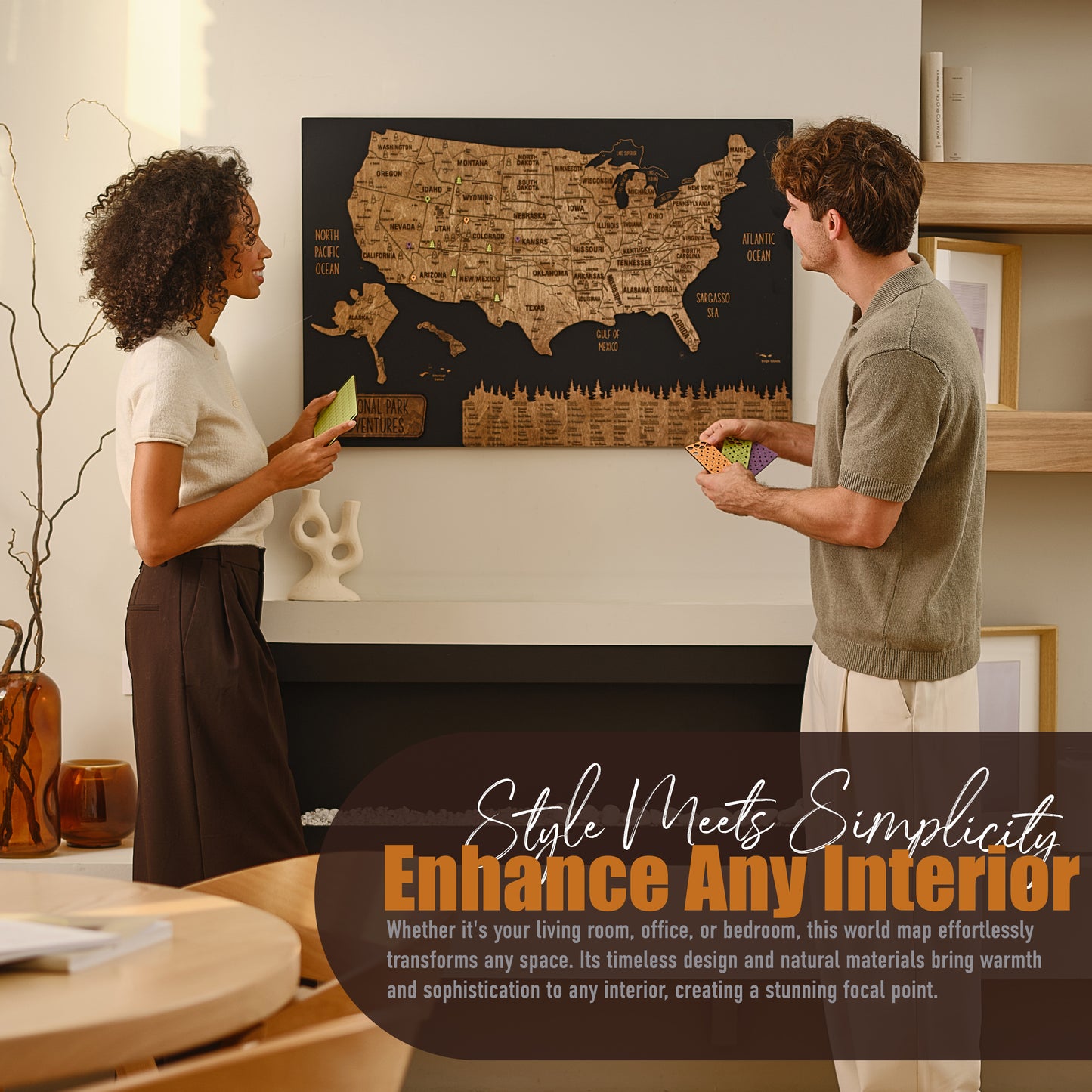 Wooden USA National Parks Map – Black Dark Walnut Travel Map