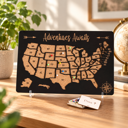 Push Pin US States Visited Map - Black Small Travel Map - Photo 1