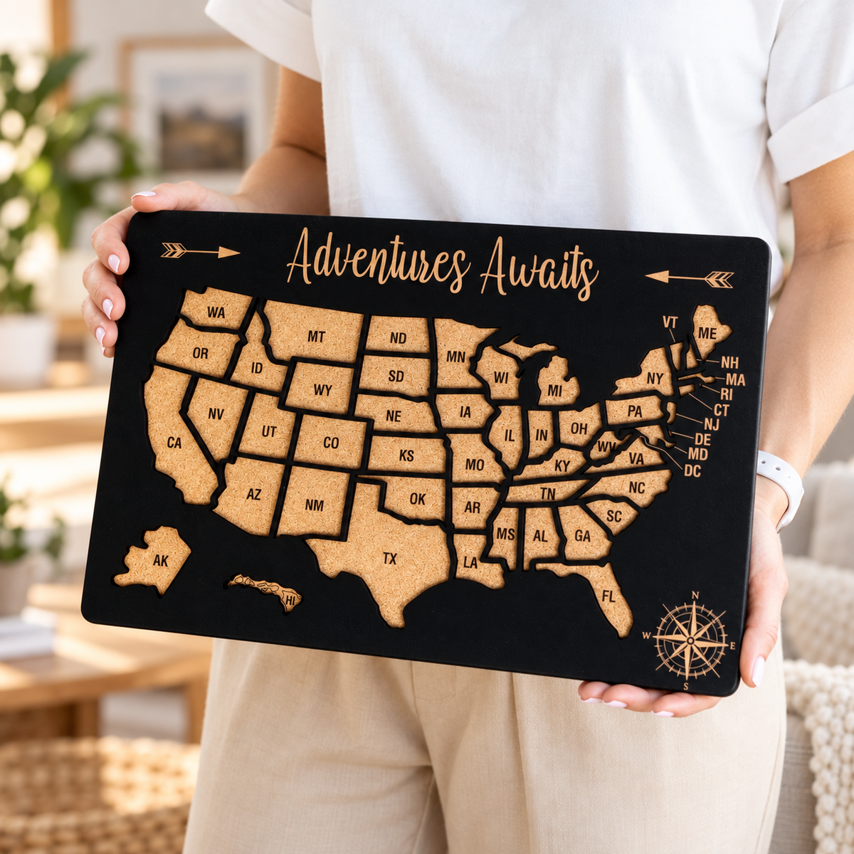 Push Pin US States Visited Map - Black Small Travel Map - Photo 3