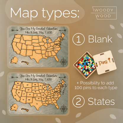 Push Pin US States Visited Map - Grey Small Travel Map - Photo 6