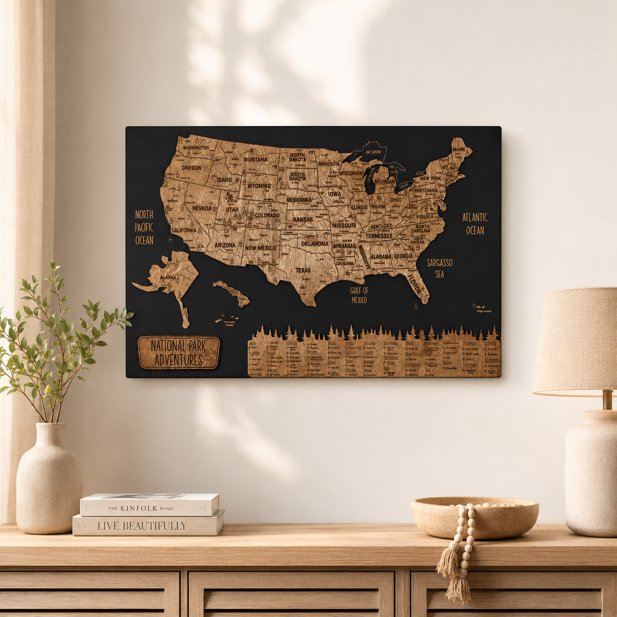 Wooden USA National Parks Map – Black Dark Walnut Travel Map