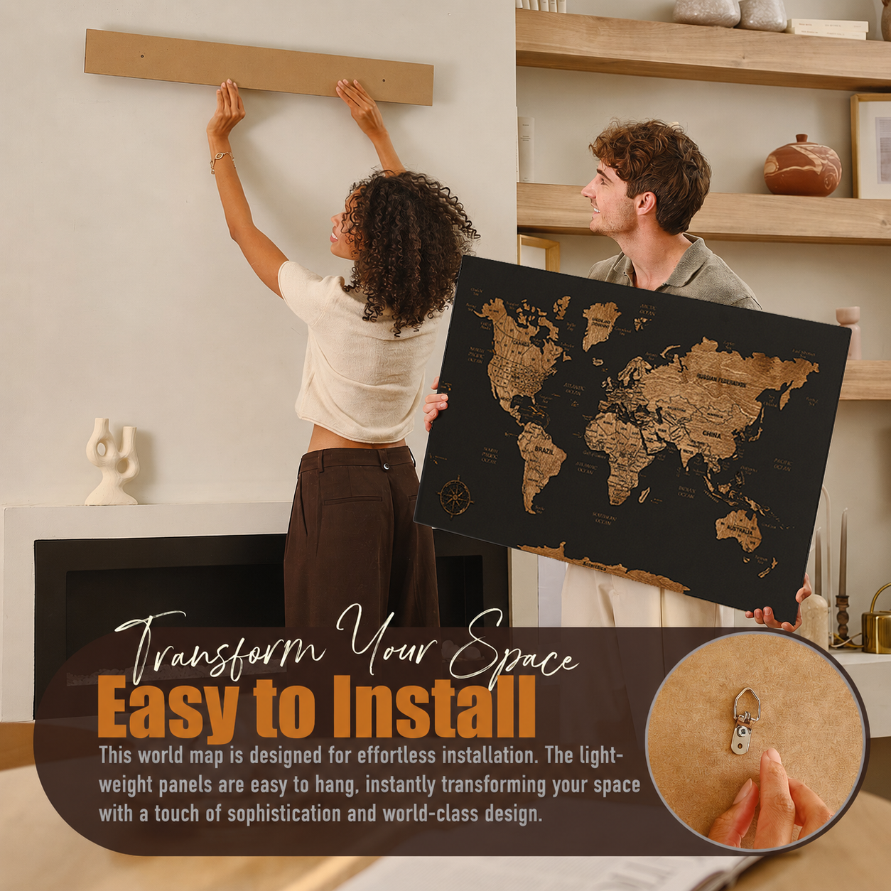 Wooden World Map with Pins - M Black Dark Walnut Wall Map