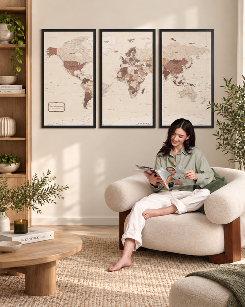 Framed 3d Wooden World Map - XL Beige Home Improvement - Photo 8