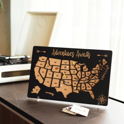 Push Pin US States Visited Map - Black Small Travel Map - Photo 9
