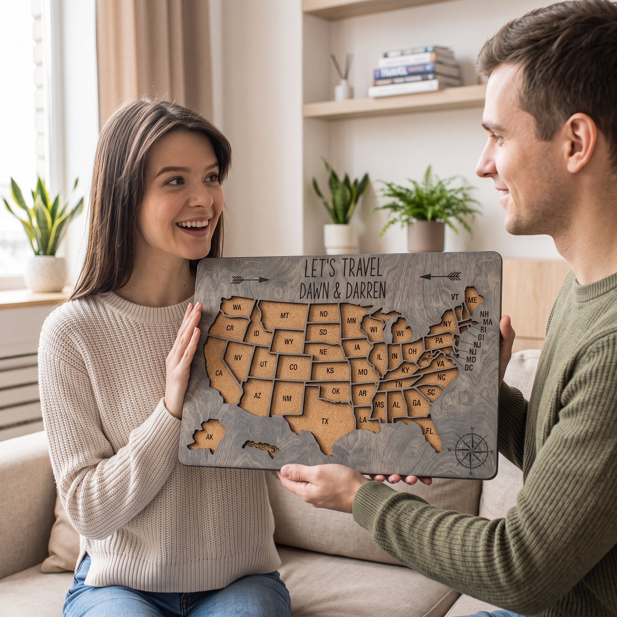 Push Pin Travel Map of the USA - Grey States Visited Decor