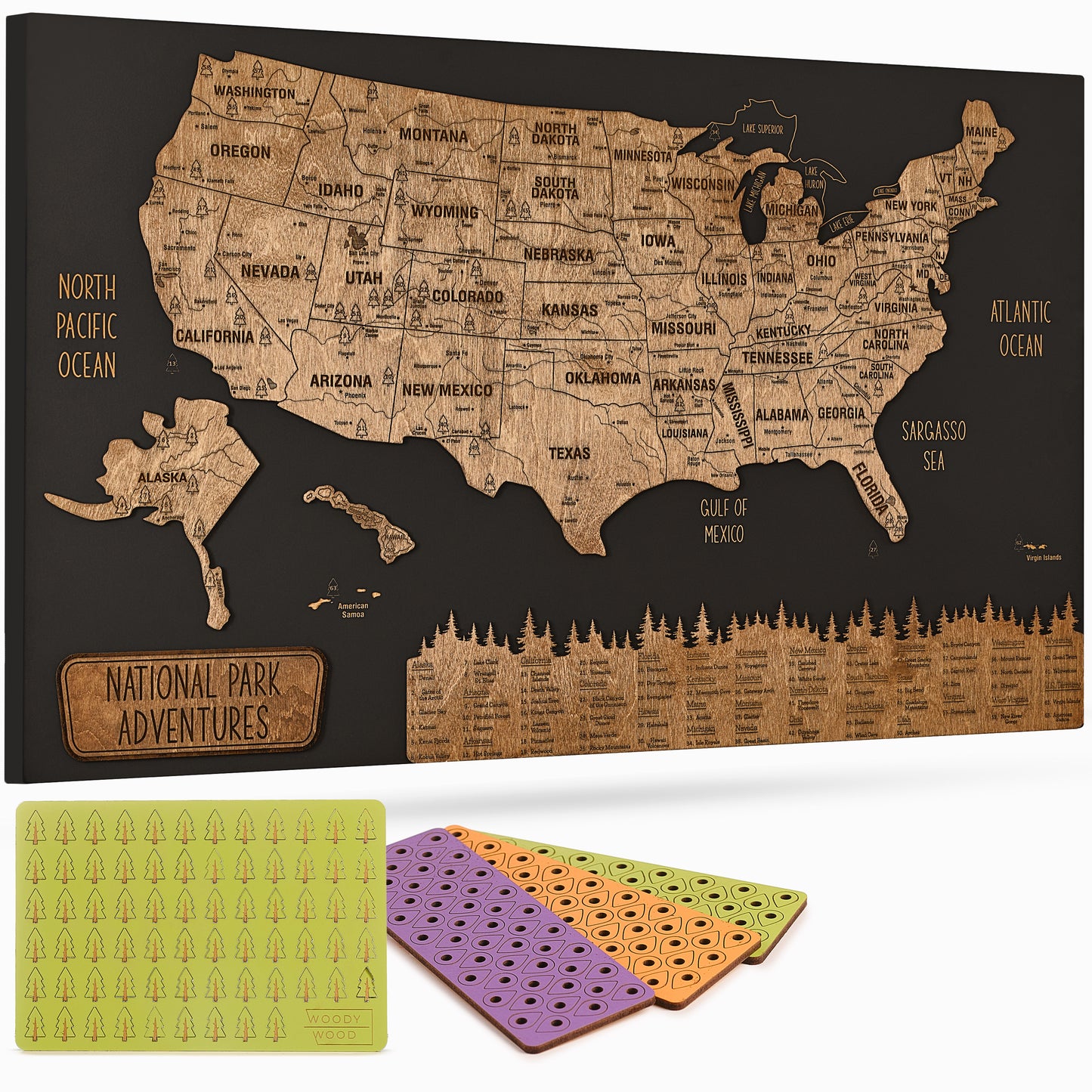 Wooden USA National Parks Map – Black Dark Walnut Travel Map