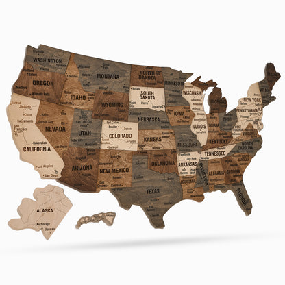 Wooden United States Visited Map - Brown-Grey Multicolor USA Map Wall Art
